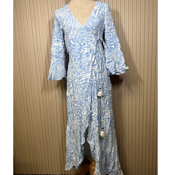 Maaji Blue Maxi Cover-up Kimono Wrap Dress Size S Anthropologie - Picture 4 of 11